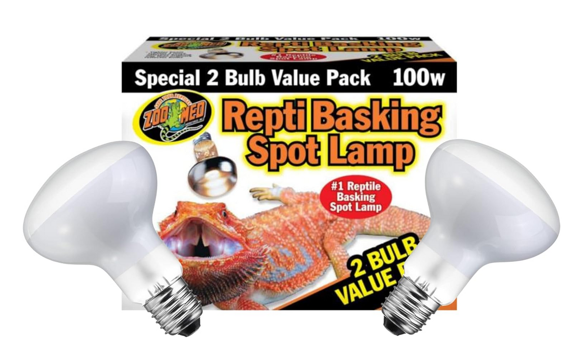Reptile Basking Spot 100w Reptile Heat Lamp [Value 2 Pack] & Includes Attached Pro-Tip & Safety Guide - Do Not Get Reptile Heat Lights Wet When Hot!
